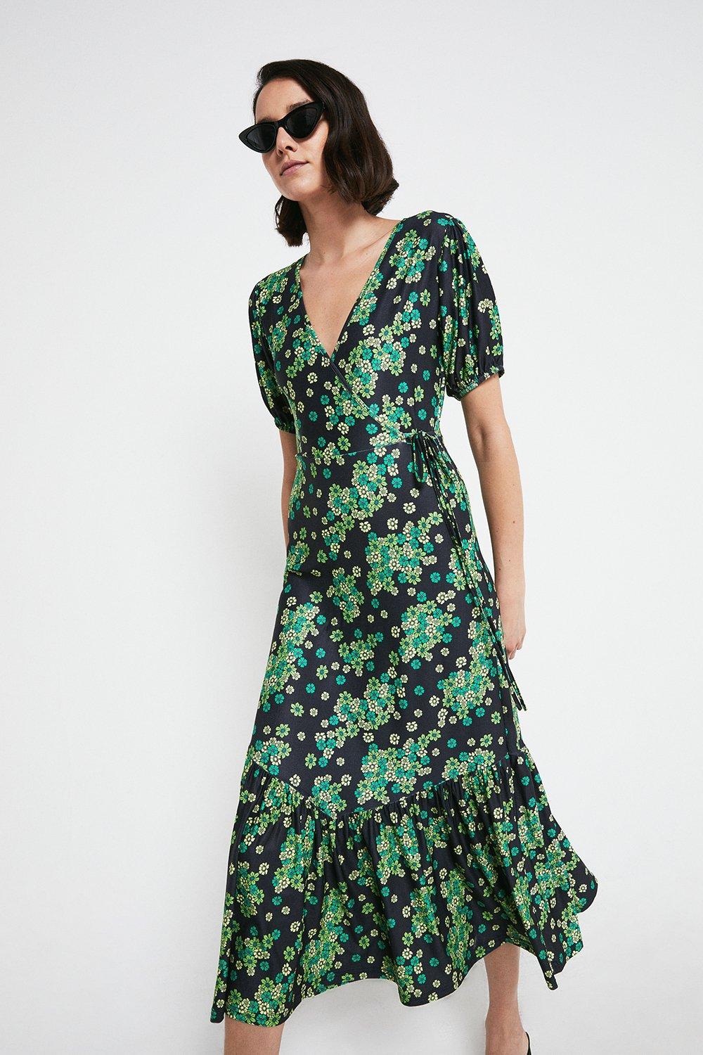 Printed Wrap Tiered Hem Midi Dress | Warehouse